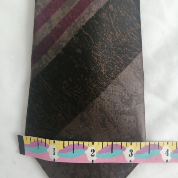 Lanvin Paris 100% Silk Striped Tie in Brown, Tan, Purple, and Black - Picture 12 of 14